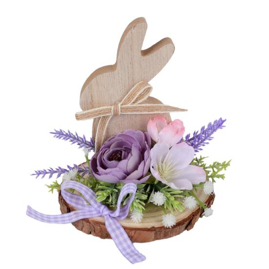 Easter Bunny Wooden Sign Desktop Bunny Ornament with Artificial Flower Spring Party Tabletop Centerpiece for Tiered Tray Home Decor