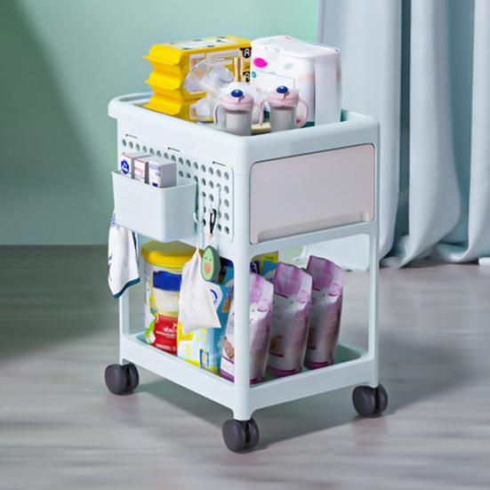 Yousheng Передвижная сервировочная тележка Тележка для хранения в детской с ящиками и полкой Передвижной органайзер Тележка для хранения с крючками и съемными корзинами для ребенка