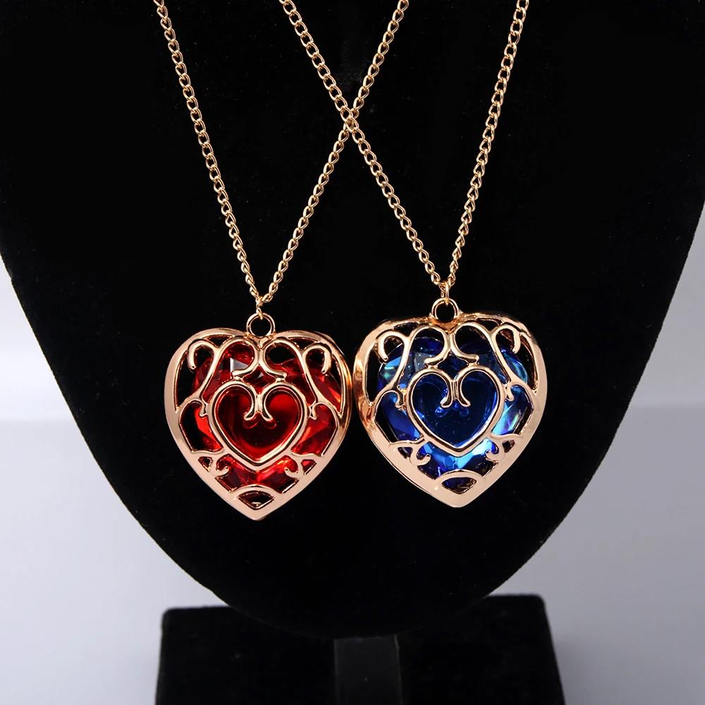 Link Skyward Sword Red Heart Necklace Heart Containers Crystal Hearts Stones Pendant Necklace for Women Men Jewelry