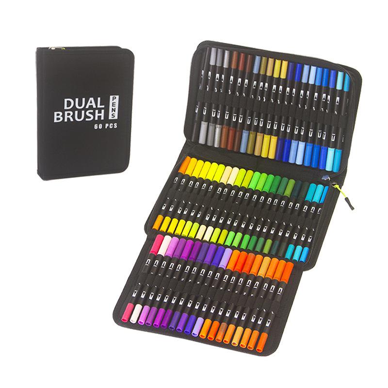 120-Color Double-Ended Soft Tip Watercolor Pen Set for Children's Drawing Art Supplies