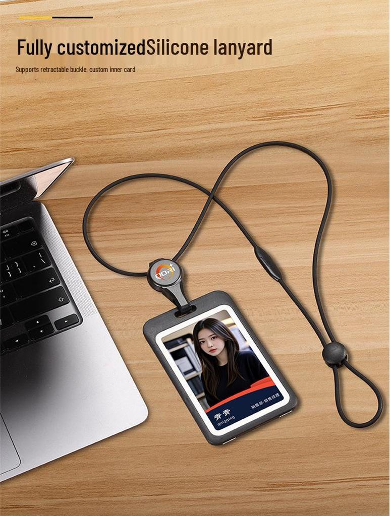Double-Sided Transparent ID Card and Badge Holder with Round Silicone Lanyard