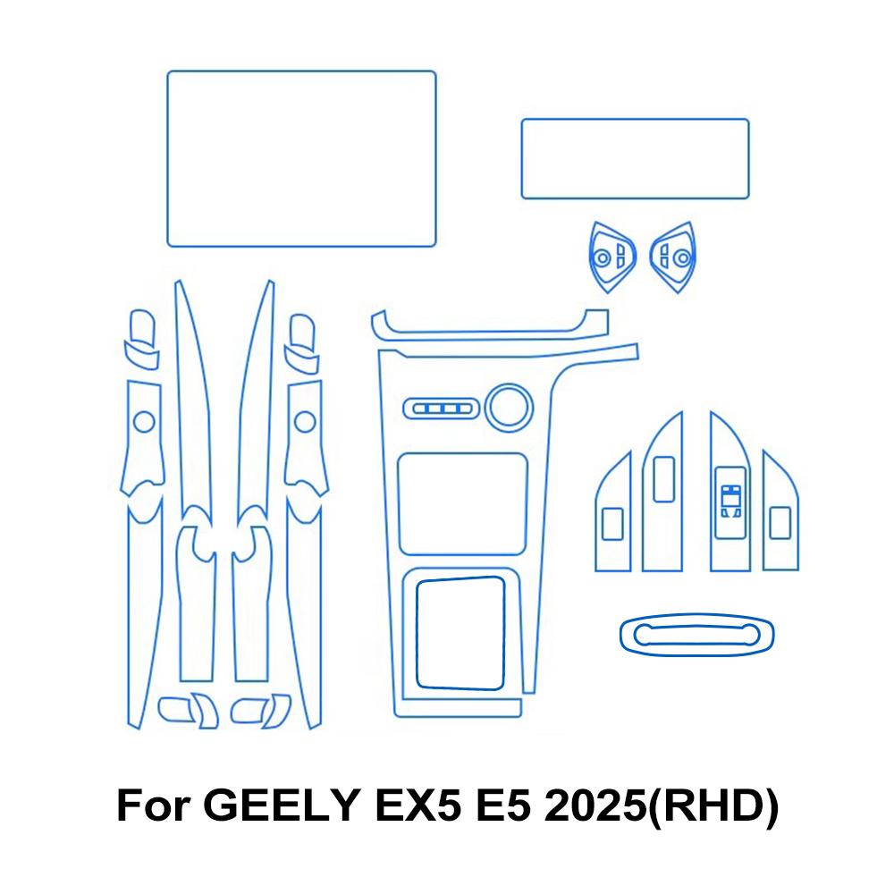 Прозрачная защитная пленка из ТПУ для GEELY EX5 E5 2025, наклейка PPF для панели центрального управления и навигации в салоне автомобиля, вырезанная по форме