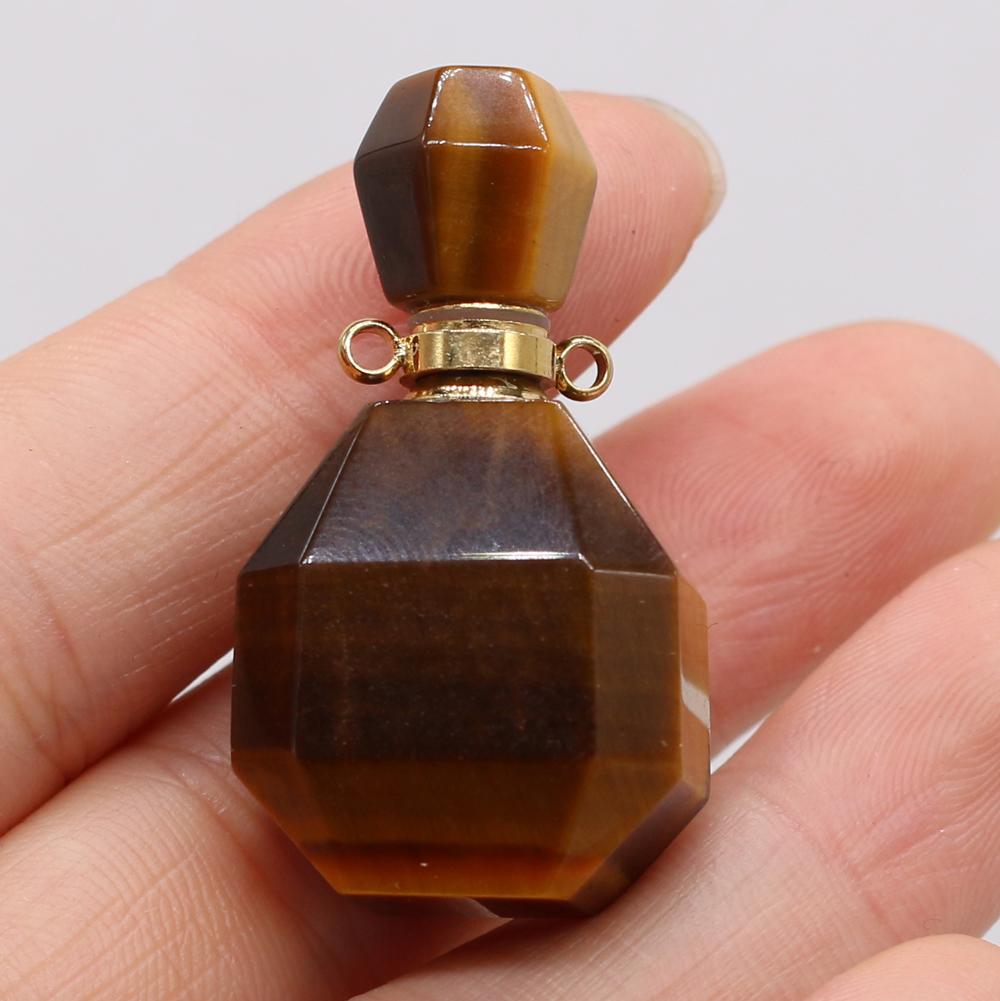 1Pc Small Natural Stone Perfume Bottle Pendants,Tiger Eye Stone Pendant Charms for Jewelry Making DIY Necklace Accessories Craft Gifts
