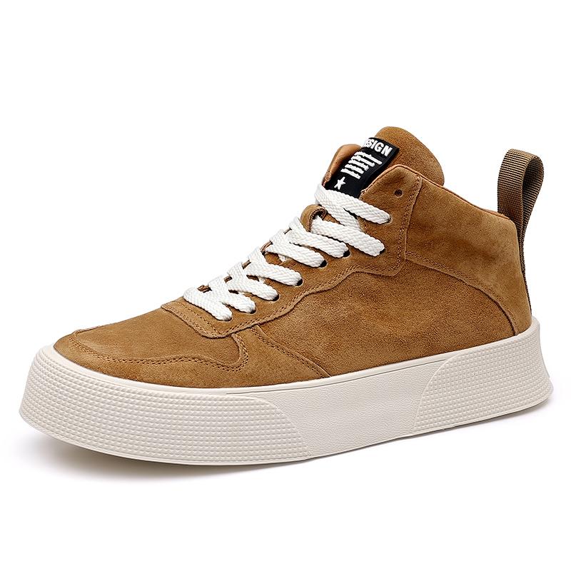 Genuine Leather Mens Boots Youth Teenage Platform Ankle Boots Short Lace Up Fashion Casual Shoes Versatile Men's Vulcanize Shoes