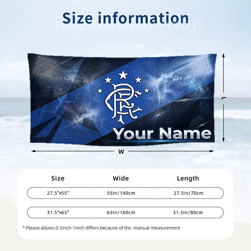 Custom Text Beach Towel, Soft Absorbent Swimming Multi-use TowelRangers FC