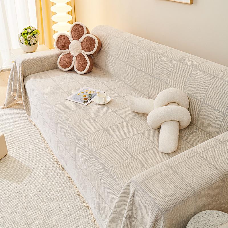 Chenille One-Piece Plaid Sofa Towel Modern Simple Non-Slip Sofa Cushion One-Piece All-Inclusive Cover Cloth Blanket Cover