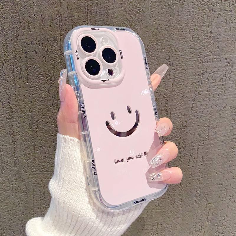 Mirror Cream Shell Suitable for Apple 16promax Mobile Phone Case Painted Smiling Face IPhone14 13 Anti Fall 15 11