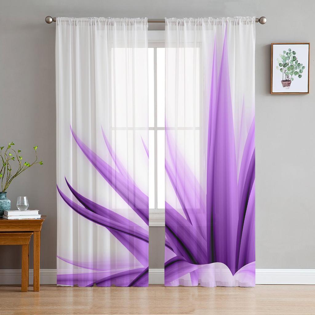 Abstract Purple Flower Chiffon Sheer Curtains for Living Room Bedroom Home Decoration Window Voile Tulle Curtain Drapes