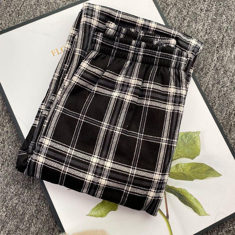Теплые плюшевые брюки, плотные клетчатые женские зимние повседневные свободные широкие брюки, корейская уличная одежда, прямые брюки