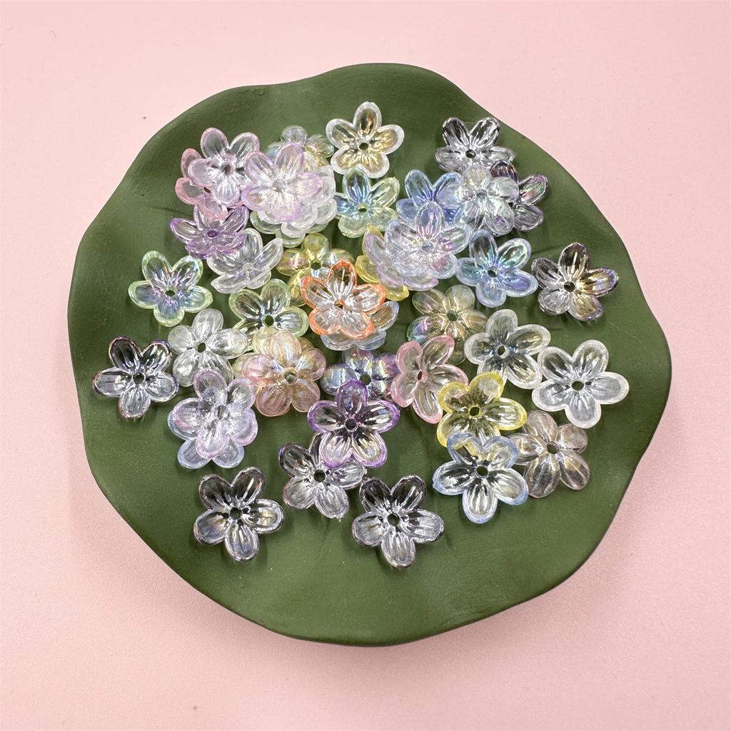 100 шт., прозрачные, около 12 мм, свободные бусины, материал ручной работы, пятилепестковый цветок, акриловое покрытие, цветной пластик, ювелирные аксессуары, цветочек