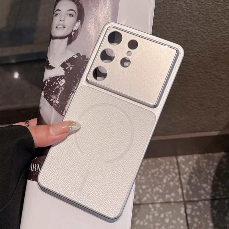 Роскошный жесткий чехол с текстурой кожи личи для Samsung Galaxy S26 S25 FE S24 Plus Ultra FE, бампер с поддержкой магнитной беспроводной зарядки