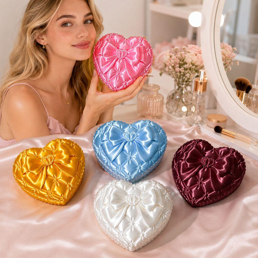 Silk Texture Heart-shaped Jewelry Box Small Size Storage Tray Vanity Table
