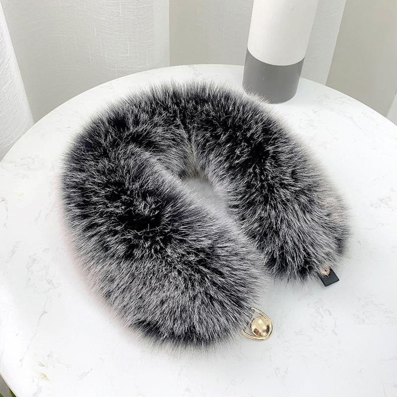 Зимний толстый теплый мех лисы, аксессуары для одежды, воротник из искусственного плюша с пуговицами, утолщенный теплый шарф из искусственного меха лисы с пуговицами, шарф из искусственного меха на голову