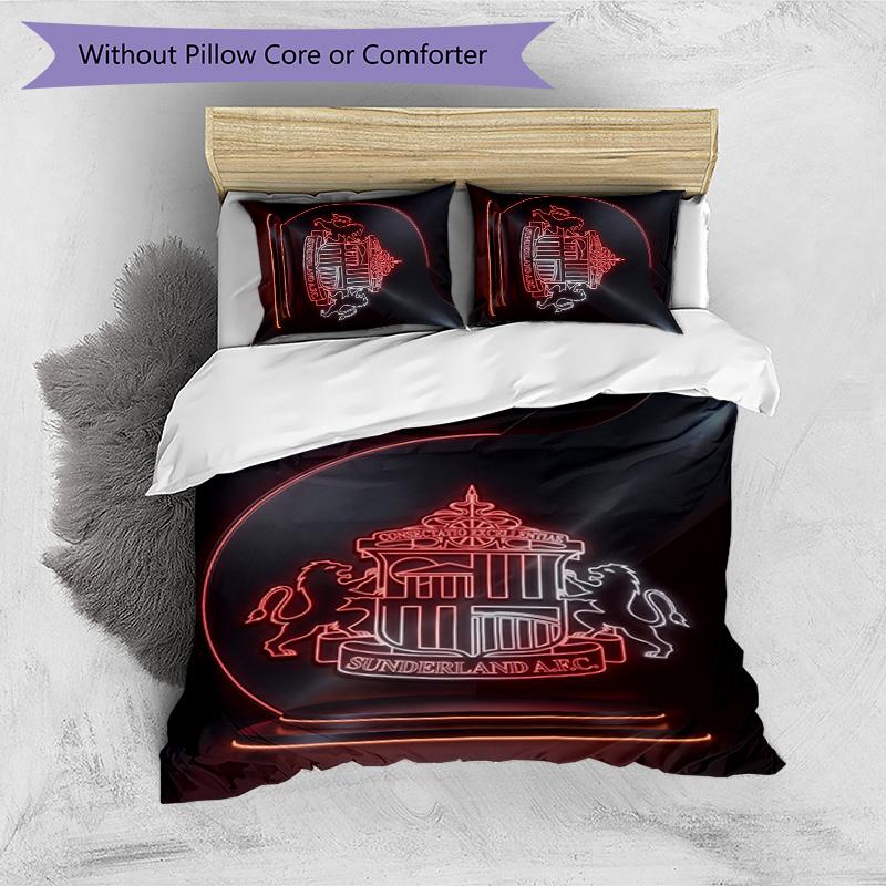 Sunderland Football Printed 3 Pieces Bedding Set, Comfortable Skin Friendly Bedroom Duvet Cover Set