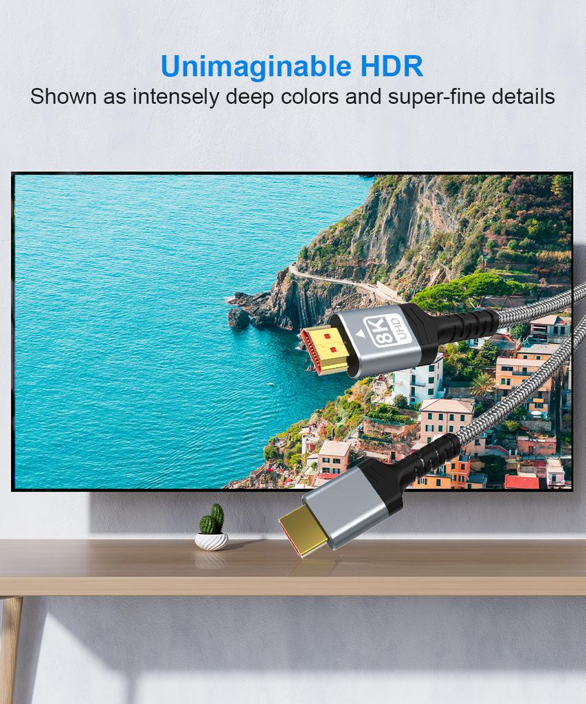 8K 4K HDMI Cable 48Gbps,Braided Cord-4K@120Hz 8K@60Hz, DTS:X, HDCP 2.2 & 2.3,HDR 10 Compatible with Roku TV/PS5/HDTV/Blu-ray