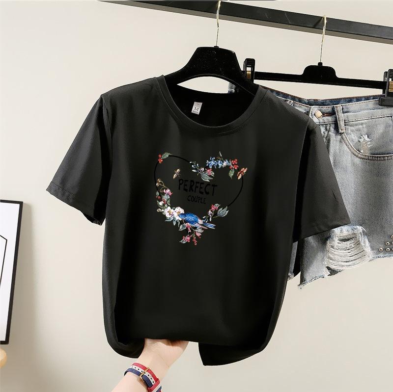 Лето 2025 г. Новая женская футболка с короткими рукавами и круглым вырезом с принтом