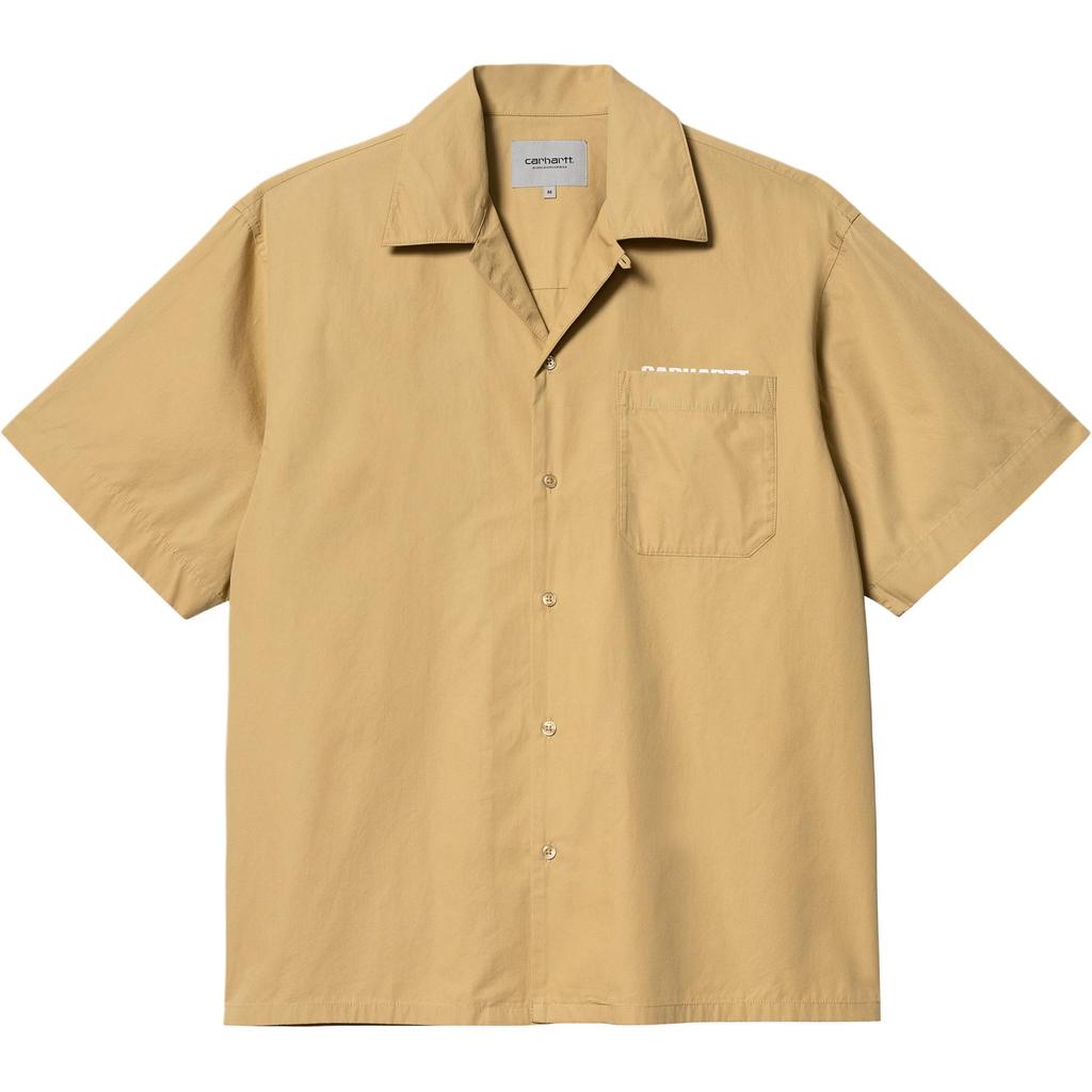 Carhartt WIP Свободная рубашка с пуговицами, кубинским воротником, коротким рукавом, мужская рубашка, Хаки I033026-22S-XX