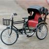 1/10 Scale Alloy Classic Retro Rickshaw Car Model Diecasts Metal Tricycle Handcart Vehicles Model Simulation Children Toys Gifts