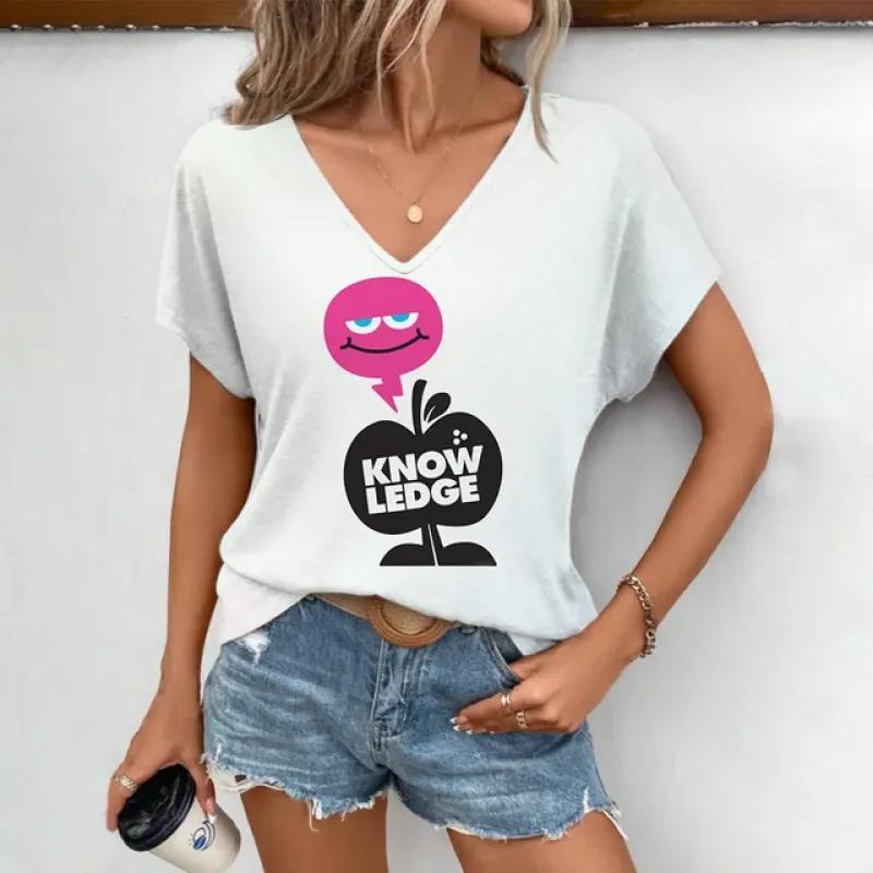 Элегантная женская футболка с v-образным вырезом, модная забавная футболка с принтом фруктов, популярная футболка с короткими рукавами, летняя футболка для отдыха