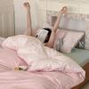 ins striped pure cotton four-piece set Korean bow type A cotton yarn-dyed washed cotton single sheet bedding
