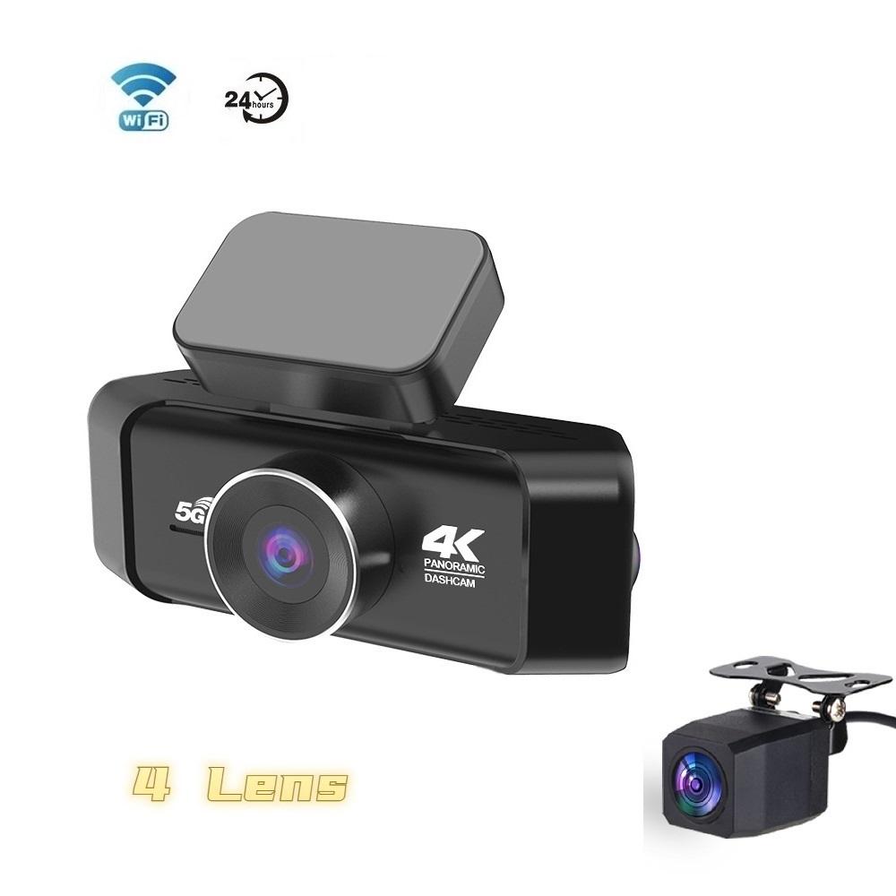 4K 360° Quad HD Dash Cam, Night Vision, WiFi, 4 Lenses, Rear Backup Camera