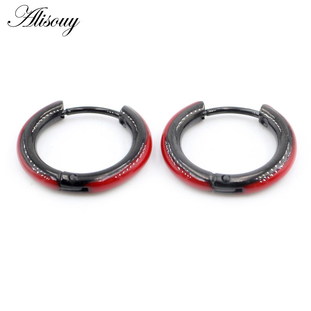 Alisouy 2PCS Punk Rock Hiphop Stainless Steel Enamel Circle Round Ear Helix Clip Huggie Buckle Women Men Unisex Hoop Earrings