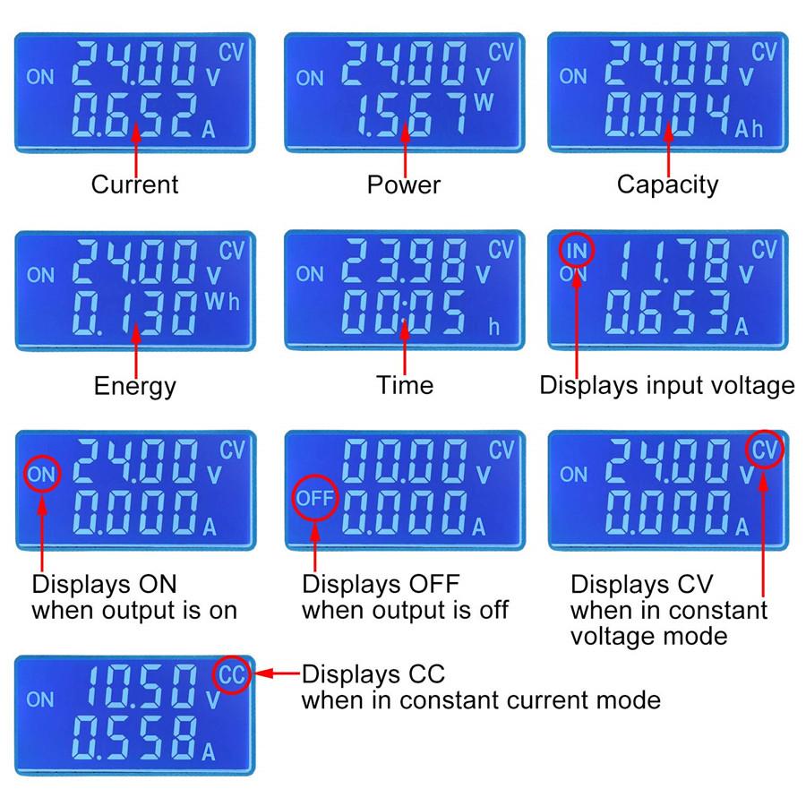 Модуль питания регулируемый постоянного напряжения повышающе-понижающий с ЖК-дисплеем