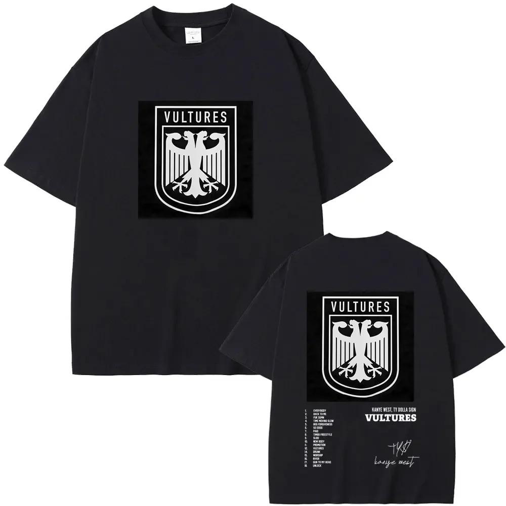 Rapper Kanye West New Music Album Vultures Graphic TShirts Men Women Hip Hop Street Fashion Oversized Tees Pure Cotton Tops