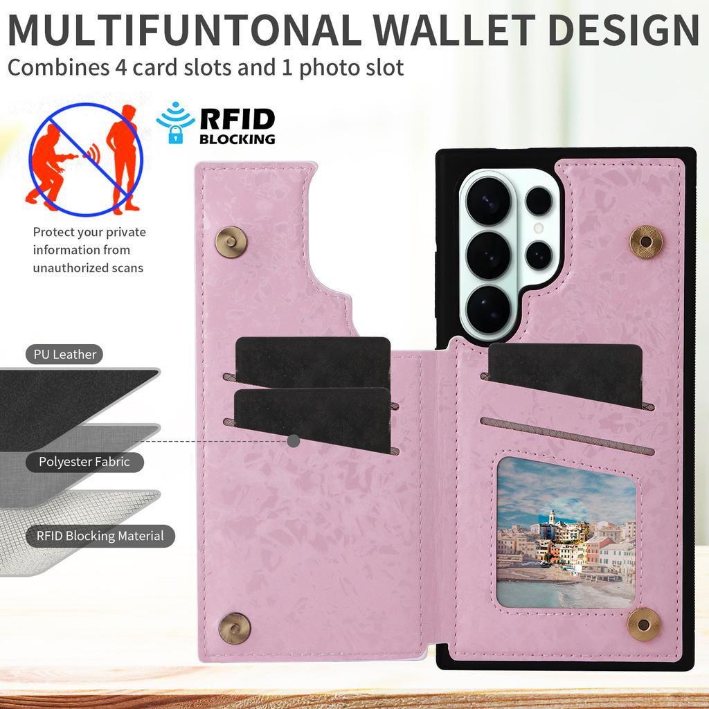 For Samsung Galaxy S26 Ultra Case Flower Leather TPU RFID Blocking Phone Cover Card Slots