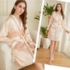 Женский халат из искусственного шелка с V-образным вырезом, завязкой на талии и длинными рукавами - Весенне-летняя пижама для дома