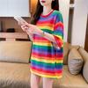 Summer New Rainbow Stripes T Shirt Fashion Women Oversized Graphic Long T-shirts Y2k Tops Harajuku Large Size Hip Hop Streetwear