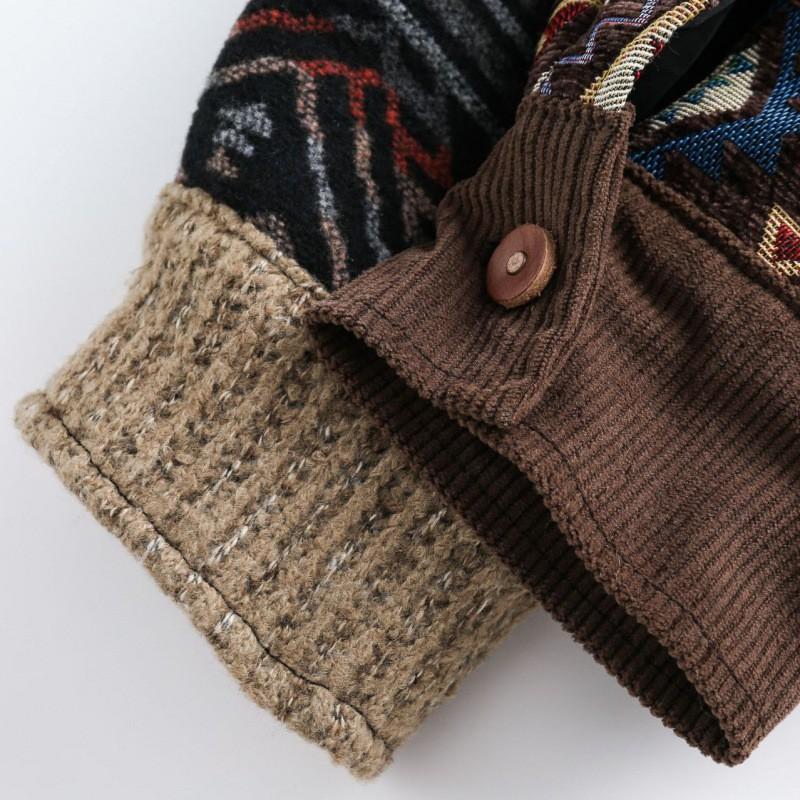 Unisex Vintage American Retro Ethnic Patchwork Cotton Jacket Loose Fit Streetwear Outerwear