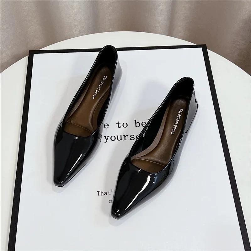Модные классические туфли-лодочки с острым носком для женщин 2024 года, новые однотонные простые женские рабочие туфли для поездок на работу, модные универсальные туфли с неглубоким носком