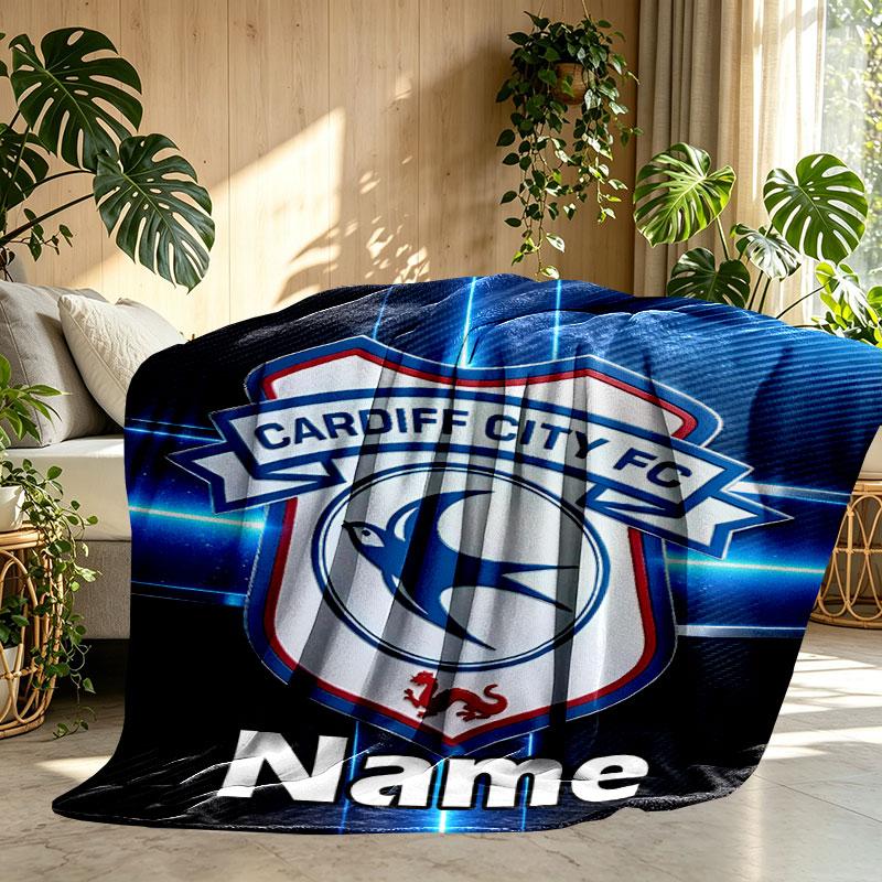 Custom Name Personalized Cardiff City FC Print Blanket, Home Decor, Bedroom, Sofa, Camping, Couch, Gifts for Birthday Christmas
