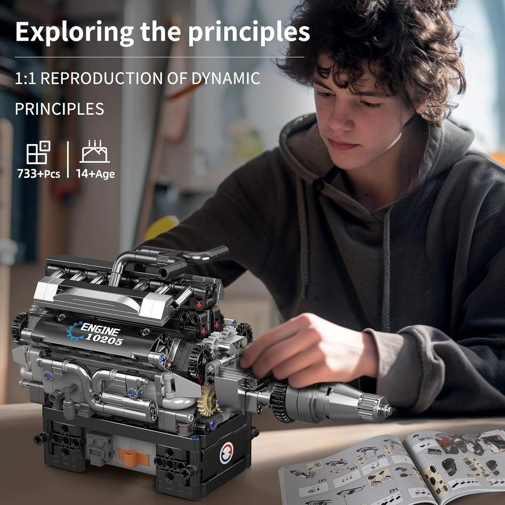 MOULD KING 10205 Technical Car Part Toys The Motorized RR Vintage Car V12 Engine Building Block Brick Kids Christmas Gift