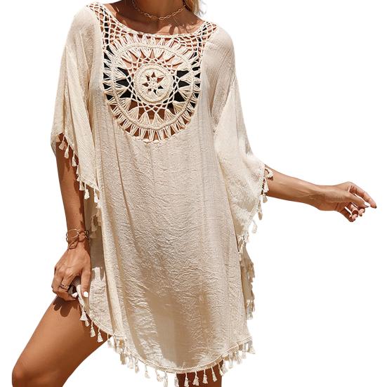 Swimsuit Cover Up Hollow Sun Protection Breathable Fashion Round Neck Bathing Suit Cover Up Dress Swimming Supplies