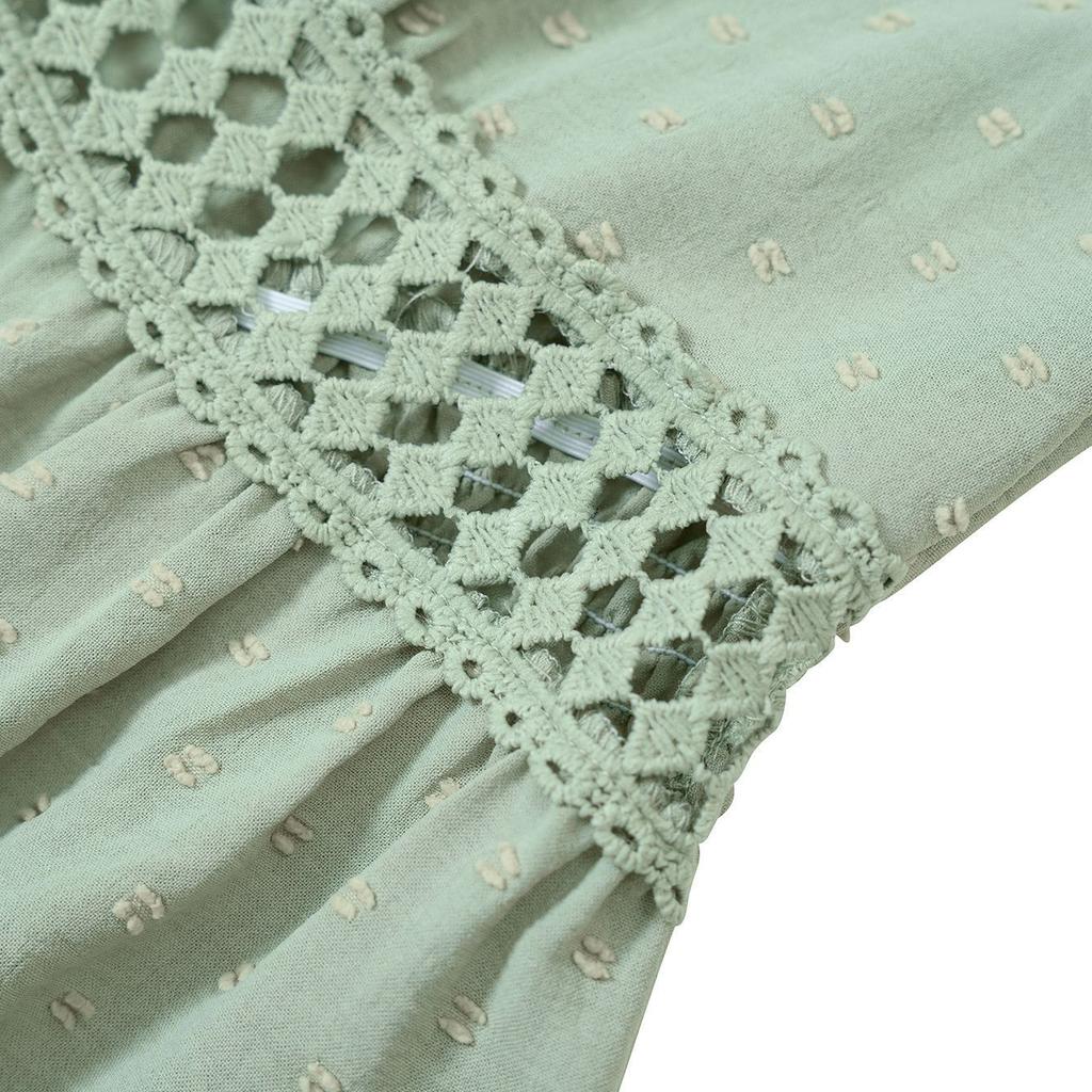 Досуг весна-лето женское однотонное платье с рукавами в виде листьев лотоса и v-образным вырезом