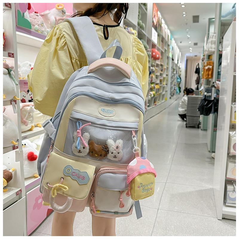 Backpack Female Korean Version of Dopamine Transparent Color Matching High Capacity Schoolbag for Junior and Senior High School Students