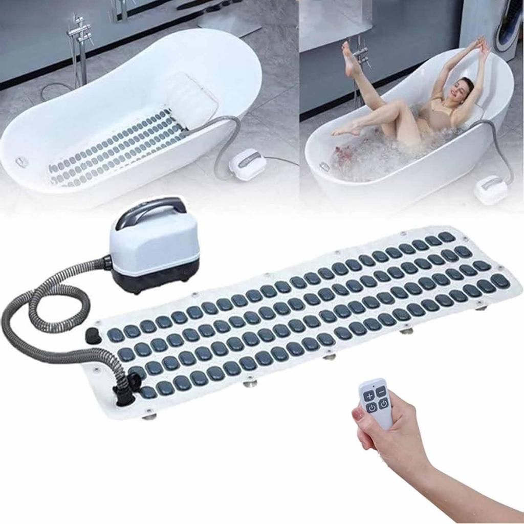 Electric Bathtub Bubble Massager Spa Mat - Adjustable Air Jet System with Remote Control for Ultimate Relaxation (White, 47" X 17")