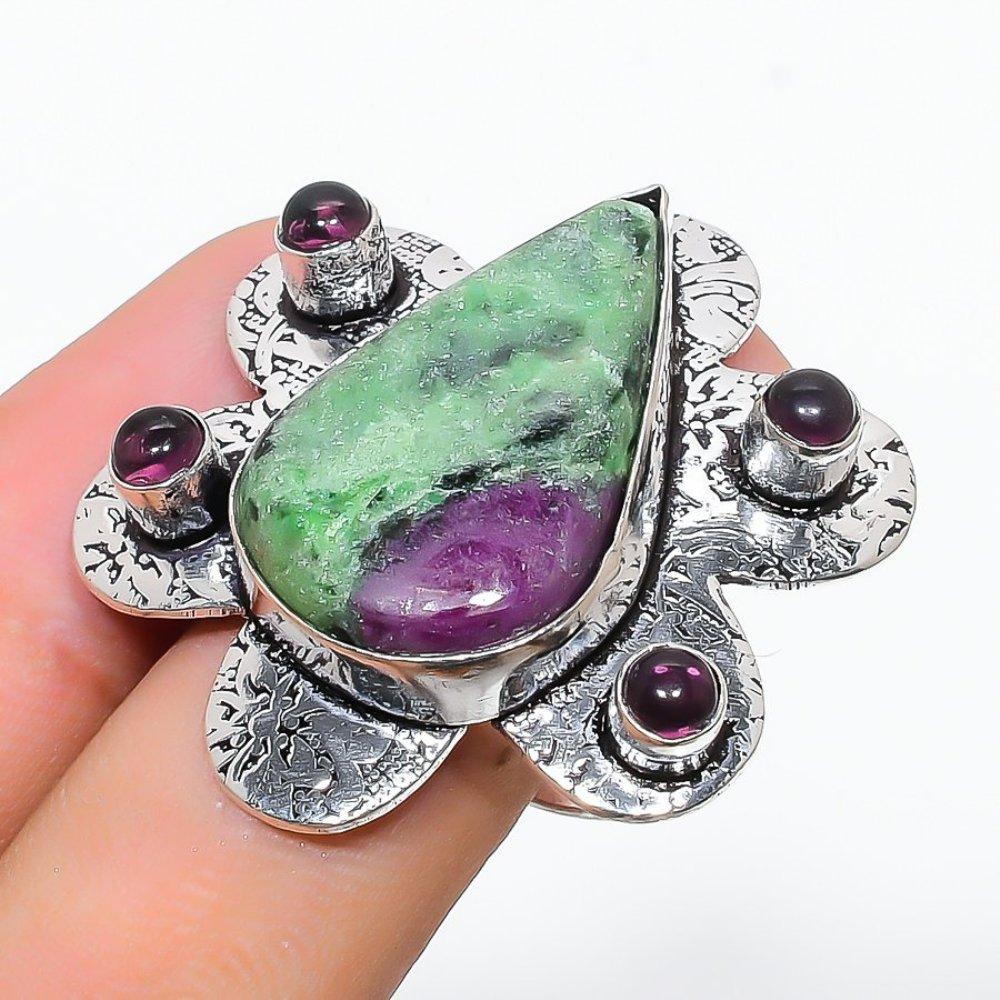 Ruby in Zoisite,Amethyst  Handmade 925 Sterling Silver Ring Size 9 y1w44