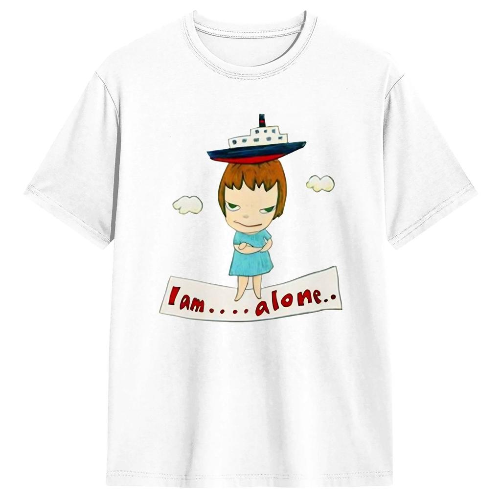 Aesthetic Yoshitomos Nara TShirt Unisexs Round Neck Short Sleeve Tops I Dont Want to Grow up Painting Cotton Summer Tops Shirts