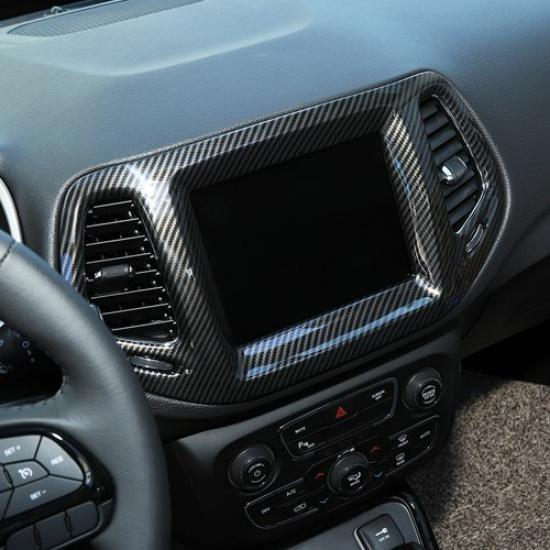 8.4" Dashboard GPS Navigation Panel Trim Cover For Jeep Compass 17+ Carbon Fiber