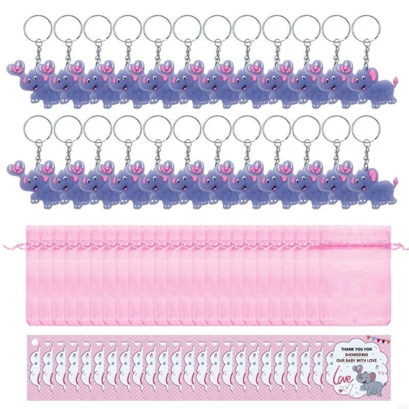 Baby Shower Elephant Keychain 24 Pack with Organzas Gift Bag Guest Return Gift X3UC