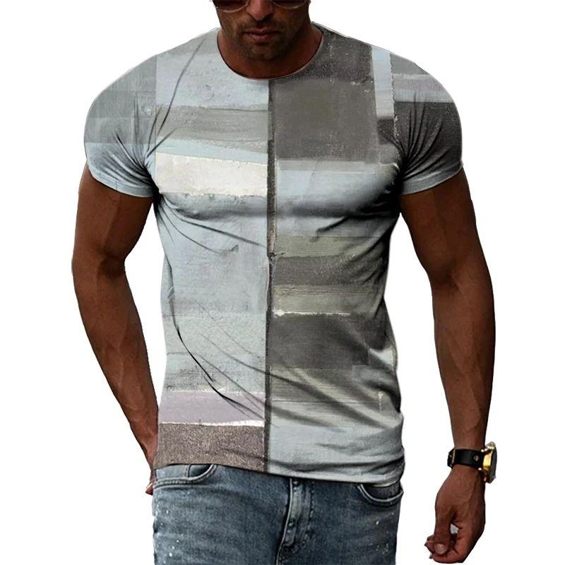 Летняя мужская повседневная модная футболка с нерегулярным узором с 3d принтом и круглым воротником с коротким рукавом, уличная свободная одежда больших размеров, дышащий топ