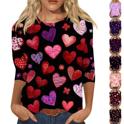 Женские топы Рубашка с рукавом три четверти V-образный вырез Свободная повседневная рубашка Футболка с принтом