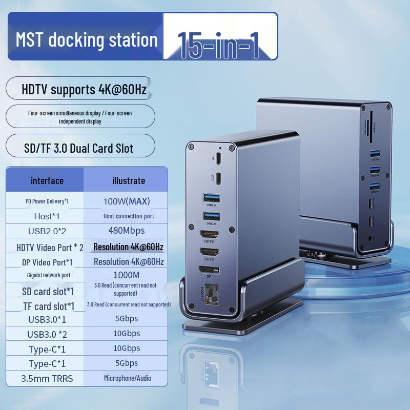 Вертикальная док-станция 15-в-1 Type-C с Thunderbolt 4, двумя HDMI и DP