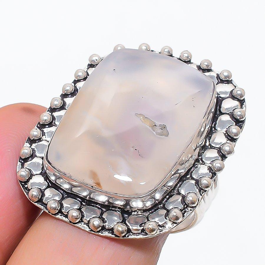 Natural Tube Agate Gemstone 925 Sterling Silver Jewelry Ring Size 8.5 K3K06