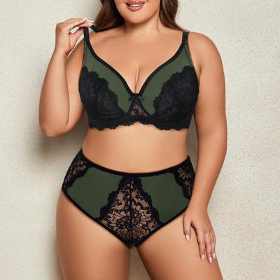 Комплект нижнего белья большого размера, сексуальный кружевной бюстгальтер со стальным кольцом, полупрозрачные трусики, нижнее белье больших размеров 0Xl-5Xl