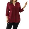 Women's Summer Chiffon Loose 7-quarter Sleeve V-neck Plus Size Shirt