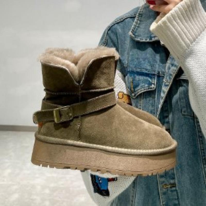 Зимние ботинки, Женские плюшевые теплые новые ботинки на толстой подошве с ремешком и пряжкой, Короткие хлопковые ботинки